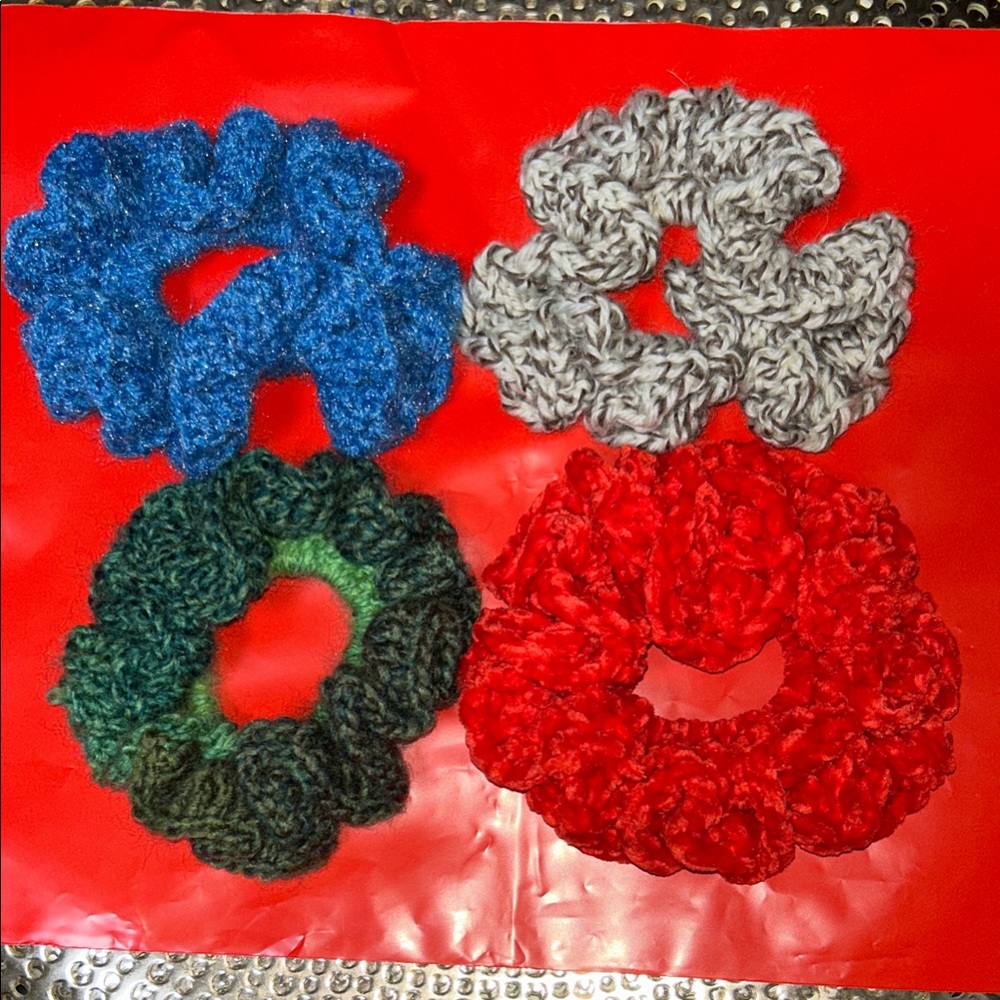 Colorful Knit Hair Scrunchies Set of 4.